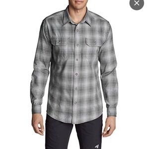 EDDIE BAUER Flannel Plaid Grey Long Sleeve Buttoned Shirt comfo Performance sz M